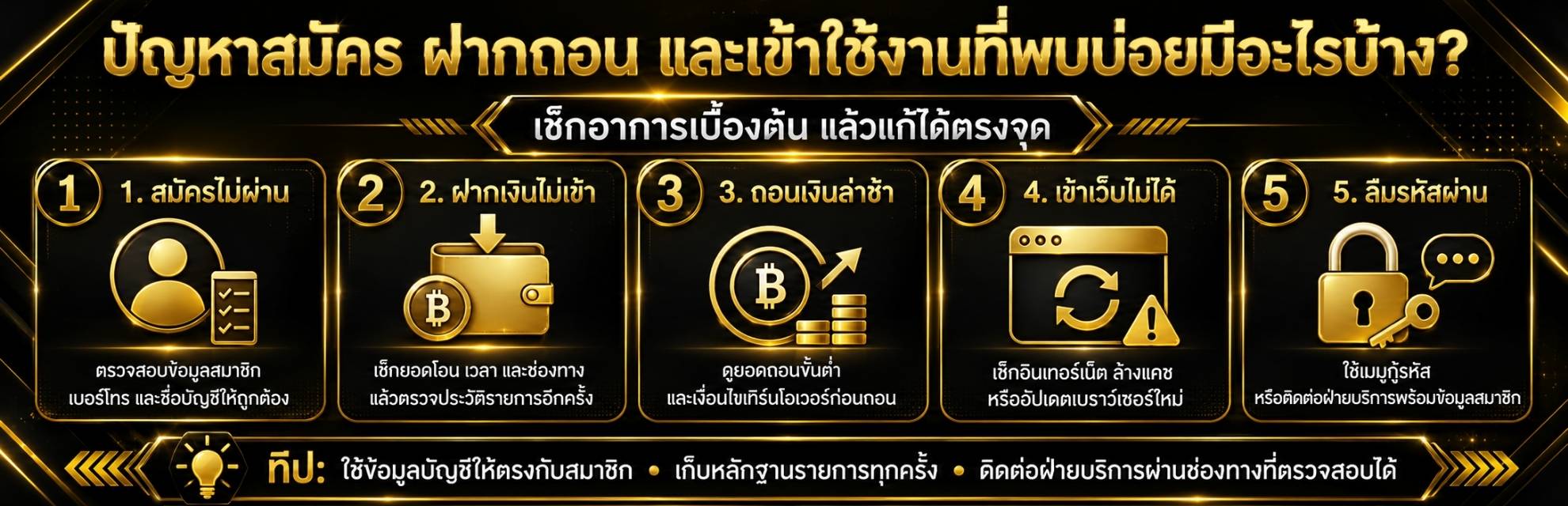 ปัญหาสมัคร ฝากถอน และเข้าใช้งานที่พบบ่อยมีอะไรบ้าง?